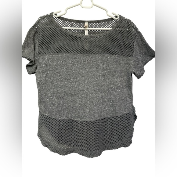 Free People Movement gray short sleeve partial mesh tee shirt - Picture 1 of 6
